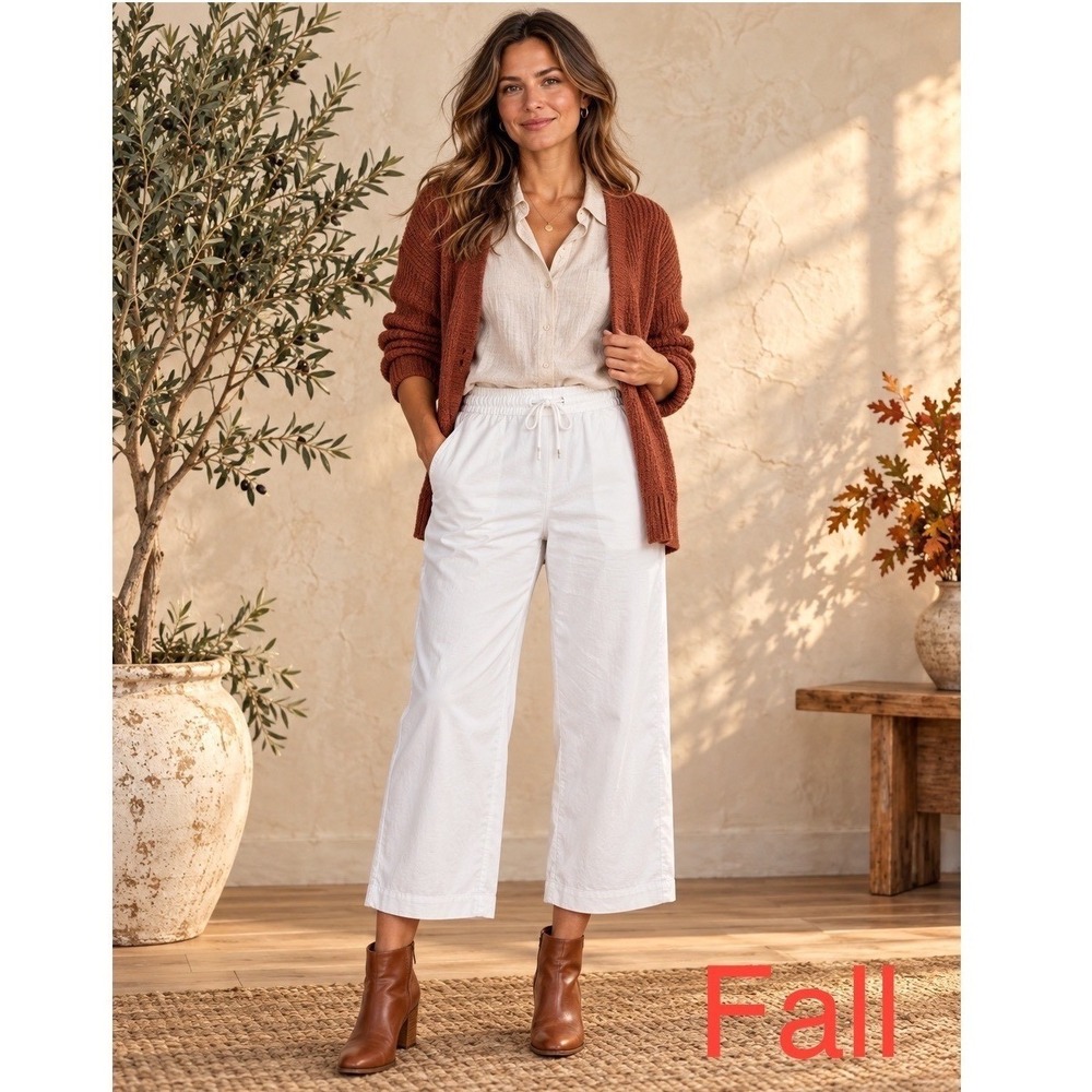 Talbots White Cotton Blend Drawstring Crop Pants XL Coastal Casual